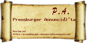Pressburger Annunciáta névjegykártya